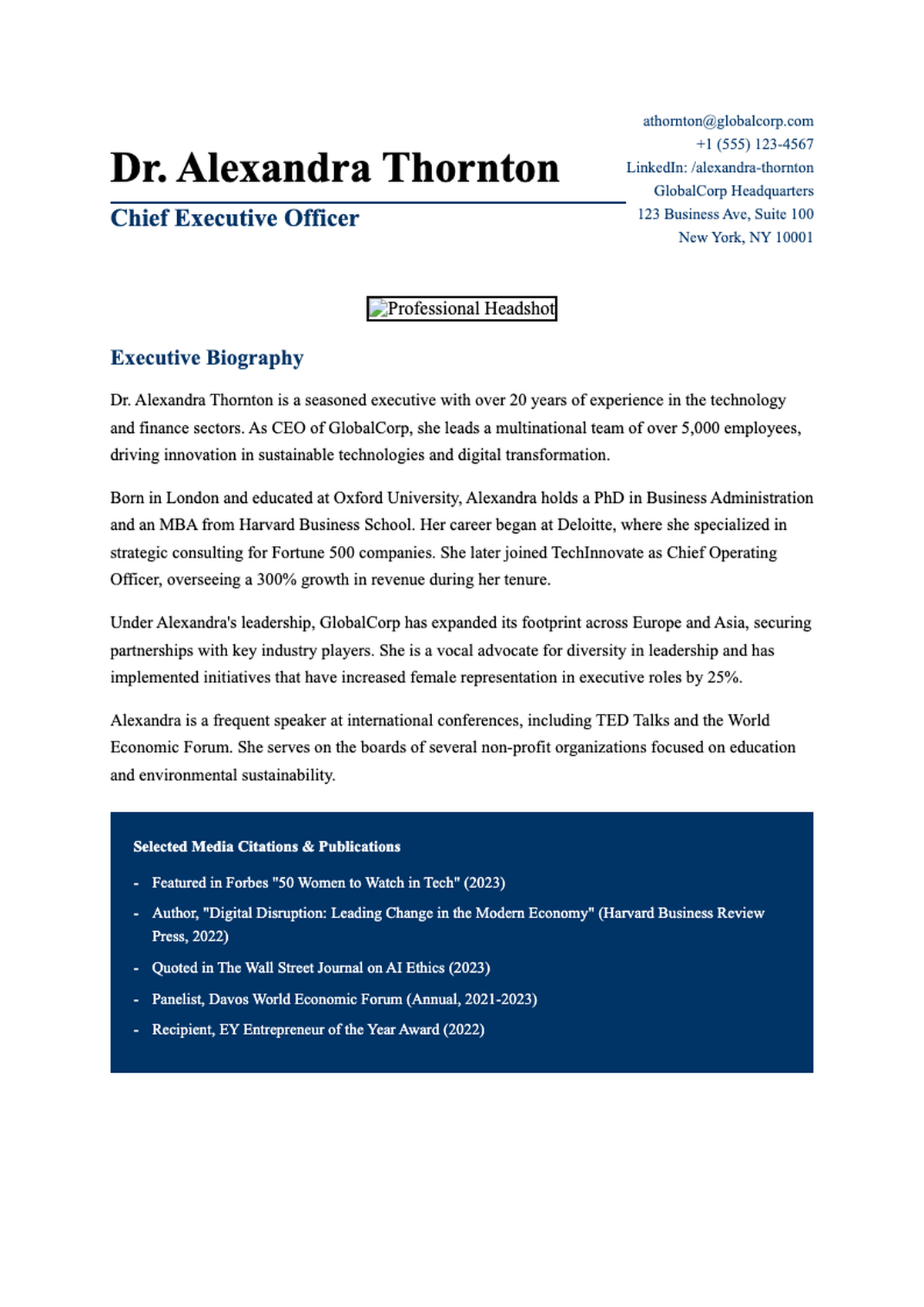 Professional executive biography for financial restructuring expert with photo and media citations_variant_1